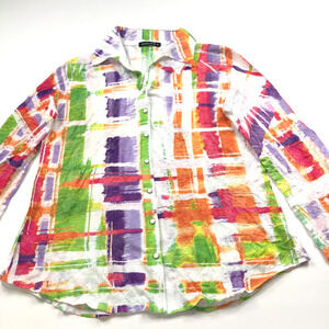 David Cline Medium Artsy Abstract Geometric LS Shirt Snap Button White MINT